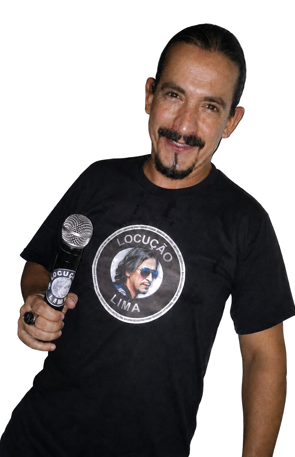 Lima Locutor segurando seu microfone
